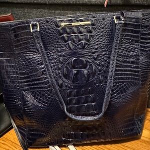 Brahmin Navy Crocodile Tote Bag Purse Leather Blue